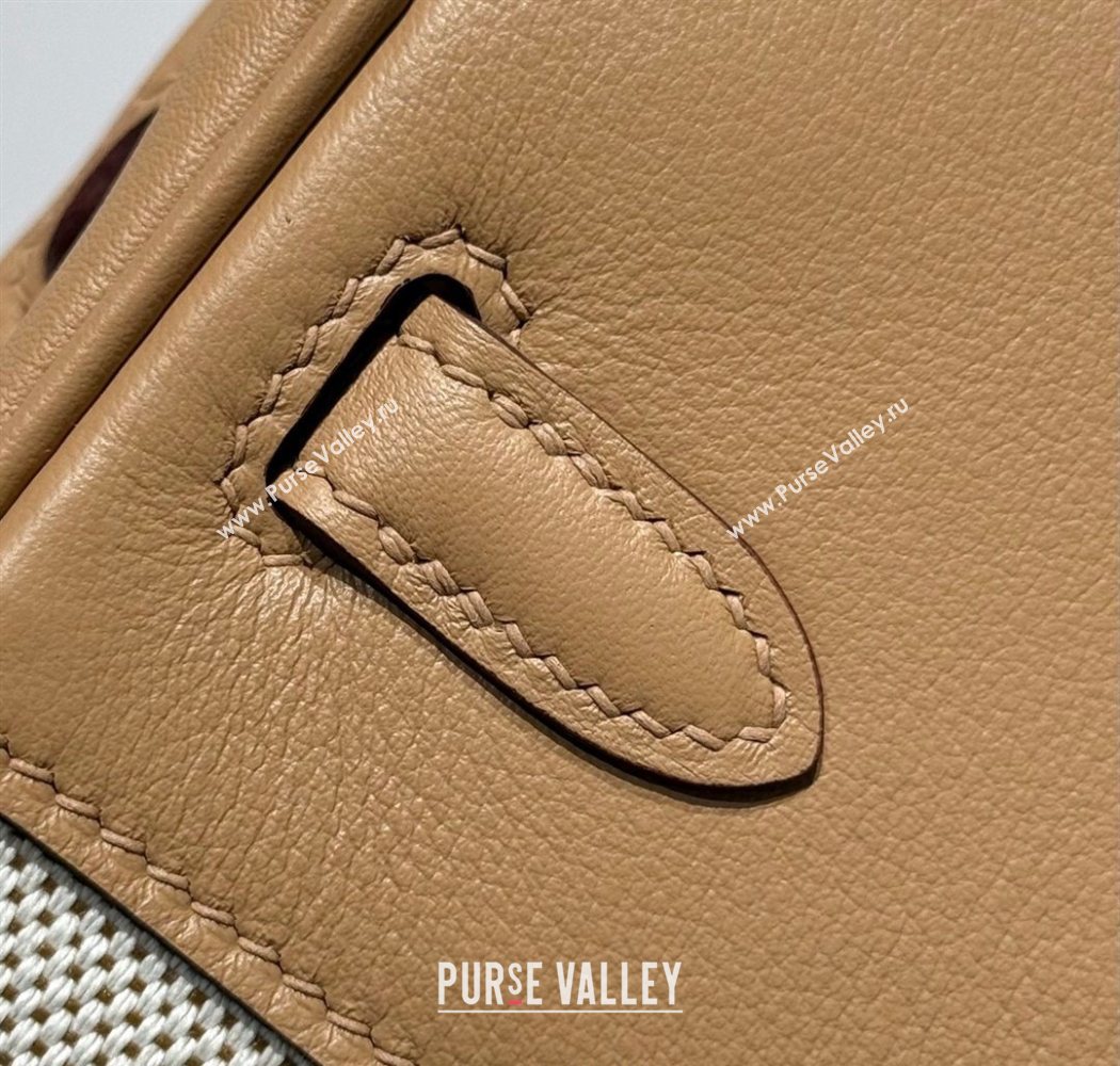 Hermes Birkin 25cm Bag in Canvas and Swift Calfskin with Silver Hardware Milk Tea Beige 2025 (Half Handmade) (FL-250701089)