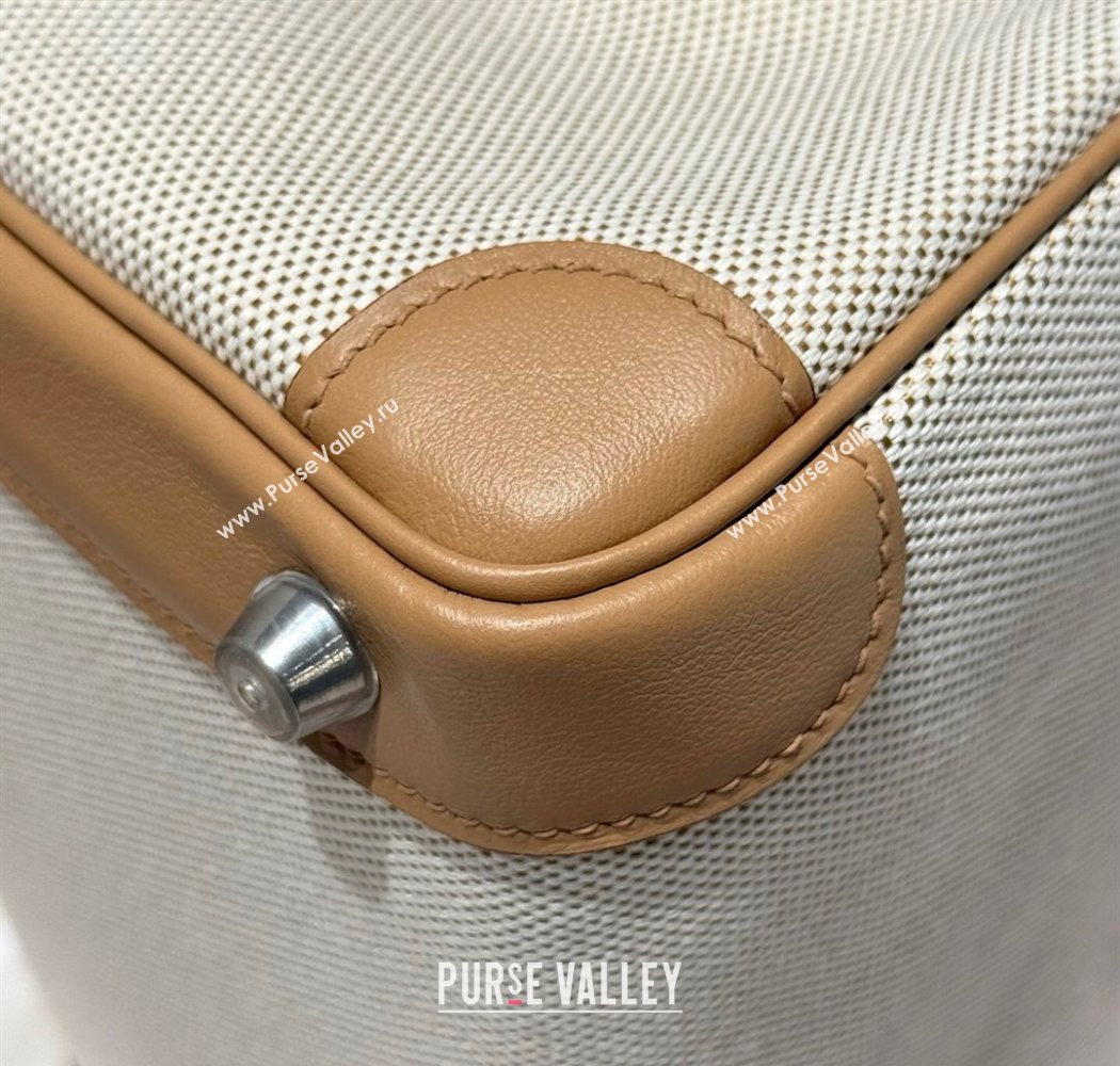 Hermes Birkin 25cm Bag in Canvas and Swift Calfskin with Silver Hardware Milk Tea Beige 2025 (Half Handmade) (FL-250701089)