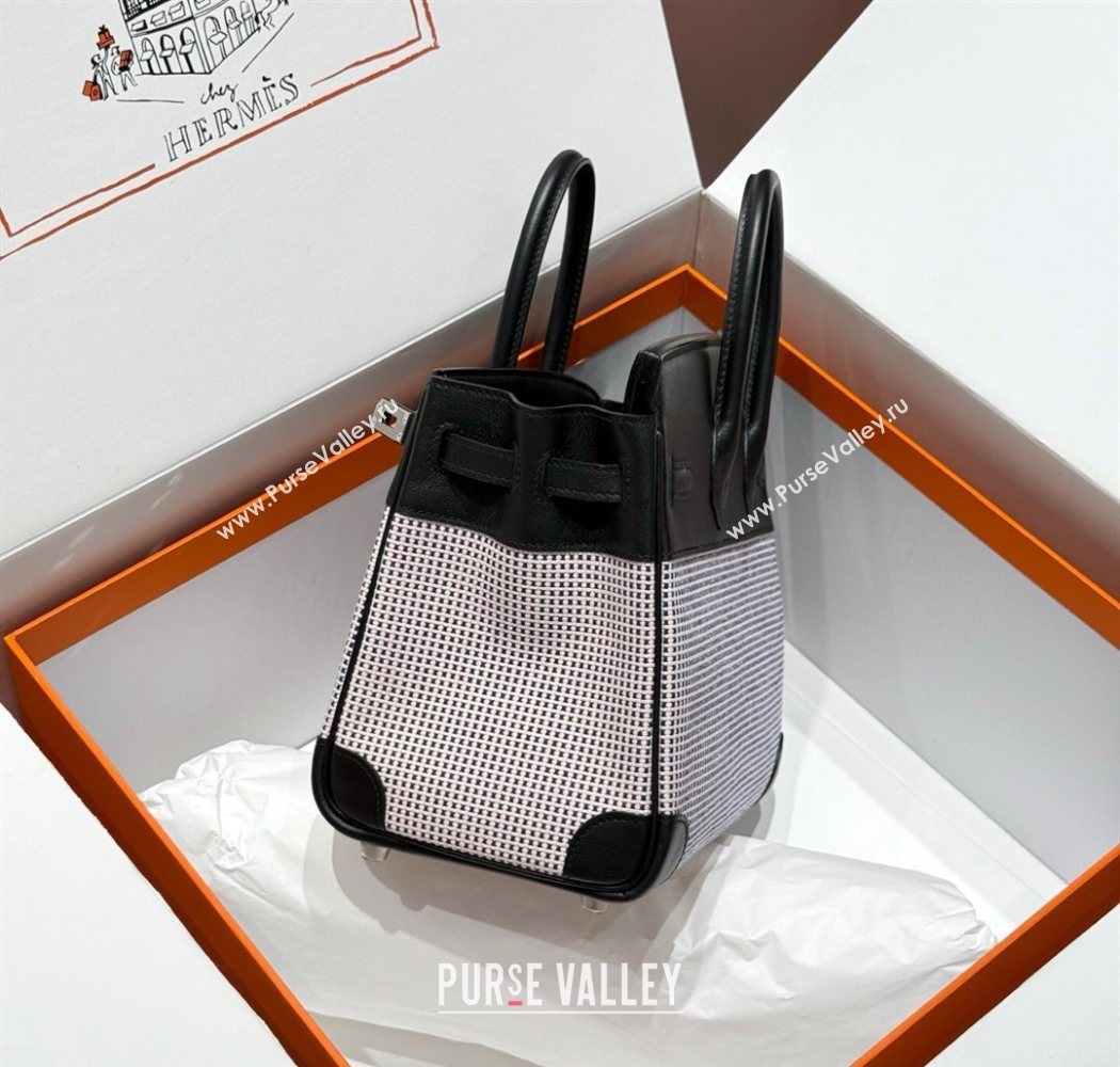 Hermes Birkin 25cm Bag in Waffle Pattern Canvas and Swift Calfskin with Silver Hardware Black/Pale Pink 2025 (Half Handmade) (FL