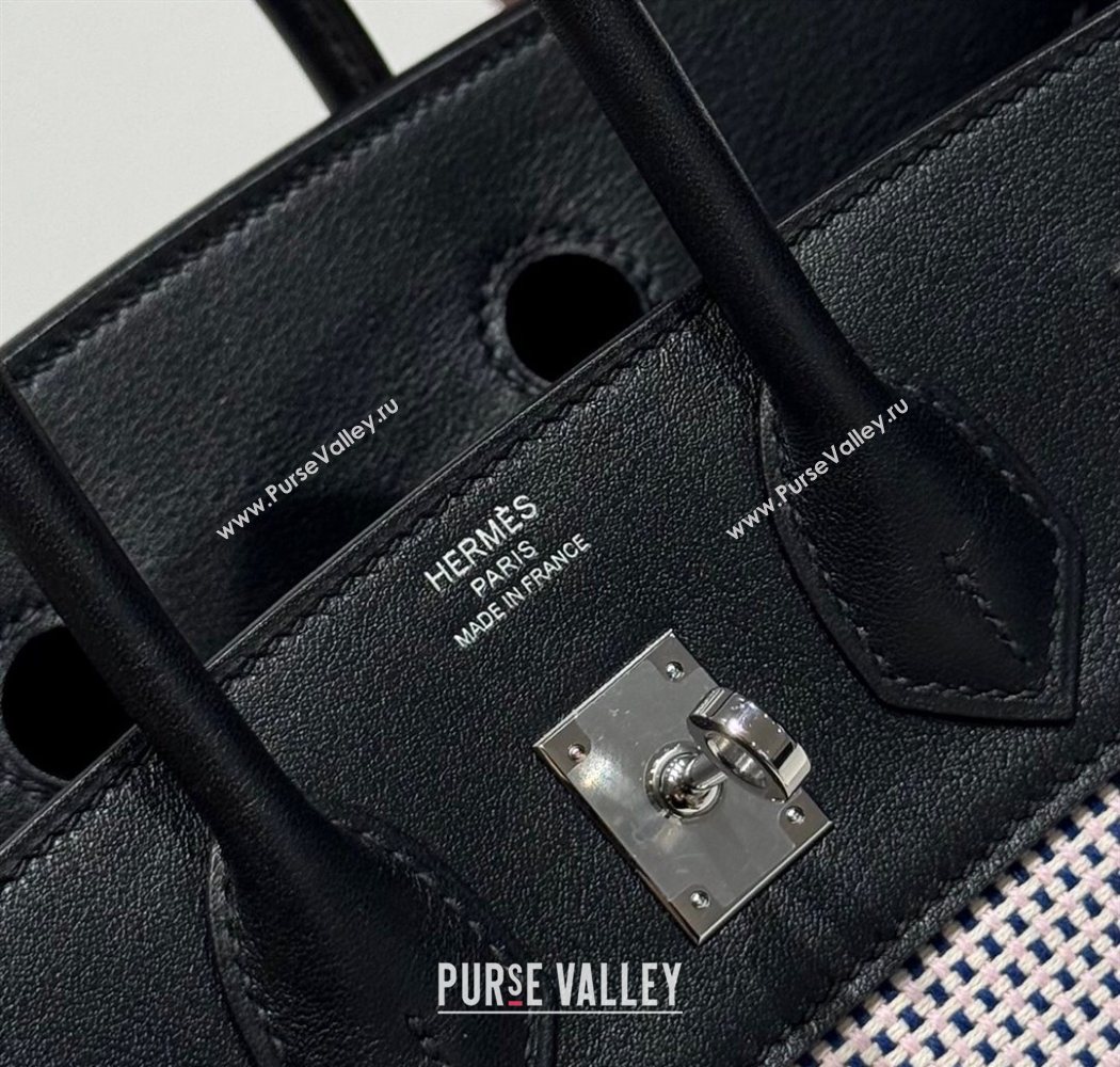 Hermes Birkin 25cm Bag in Waffle Pattern Canvas and Swift Calfskin with Silver Hardware Black/Pale Pink 2025 (Half Handmade) (FL
