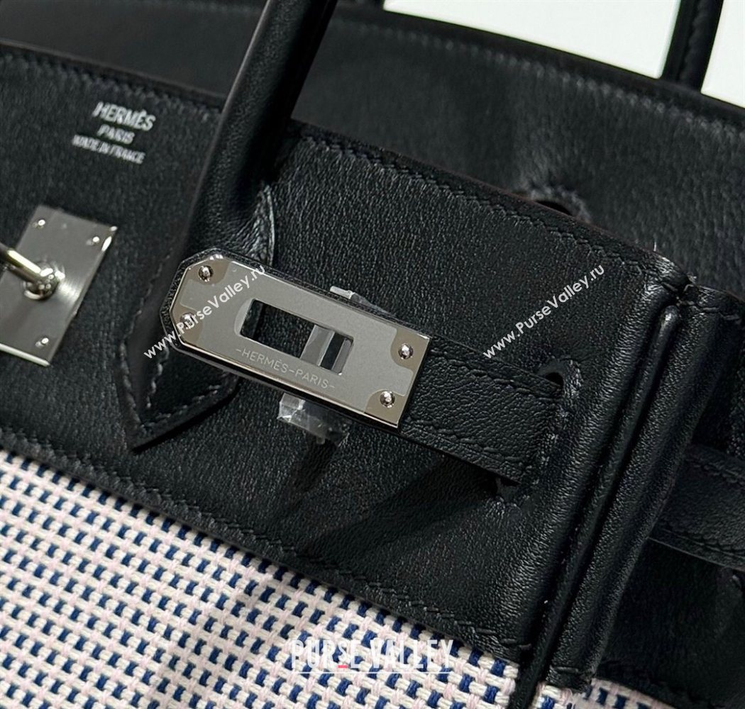 Hermes Birkin 25cm Bag in Waffle Pattern Canvas and Swift Calfskin with Silver Hardware Black/Pale Pink 2025 (Half Handmade) (FL