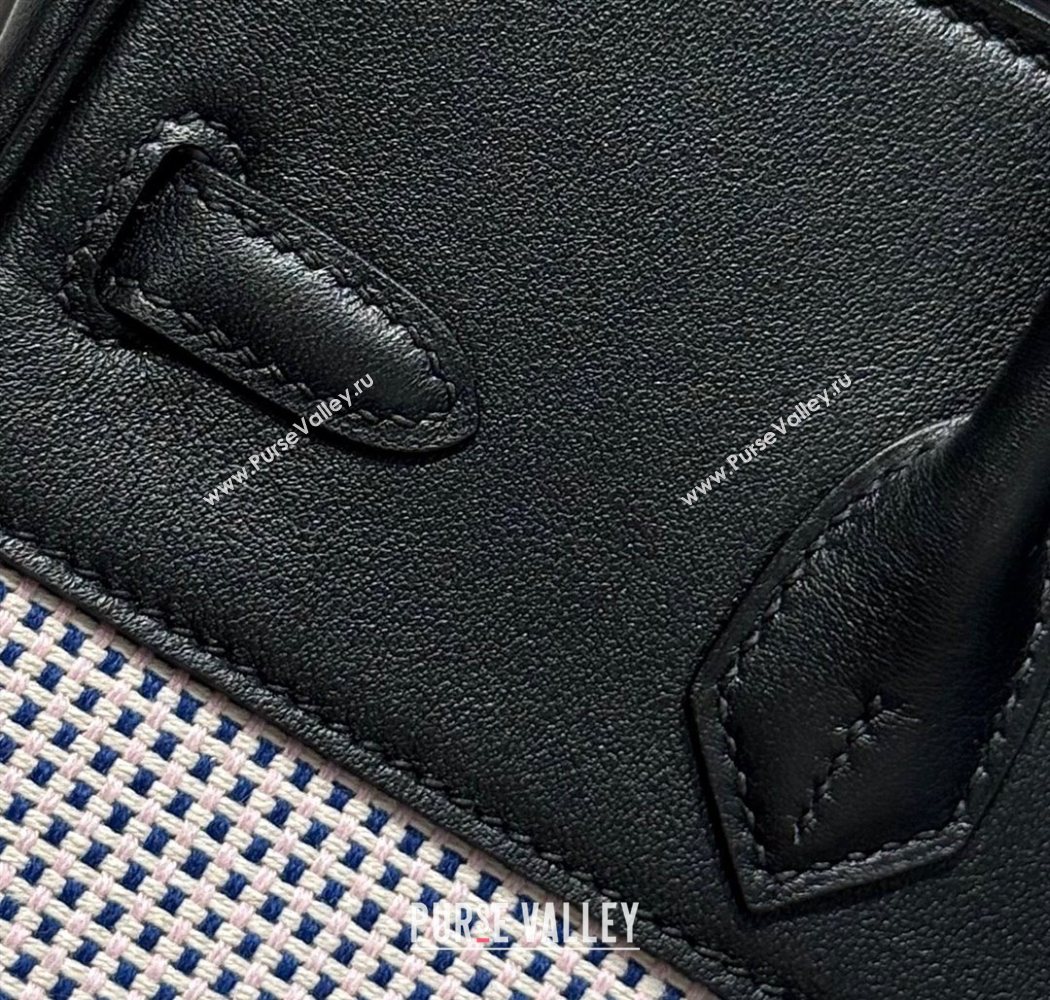 Hermes Birkin 25cm Bag in Waffle Pattern Canvas and Swift Calfskin with Silver Hardware Black/Pale Pink 2025 (Half Handmade) (FL