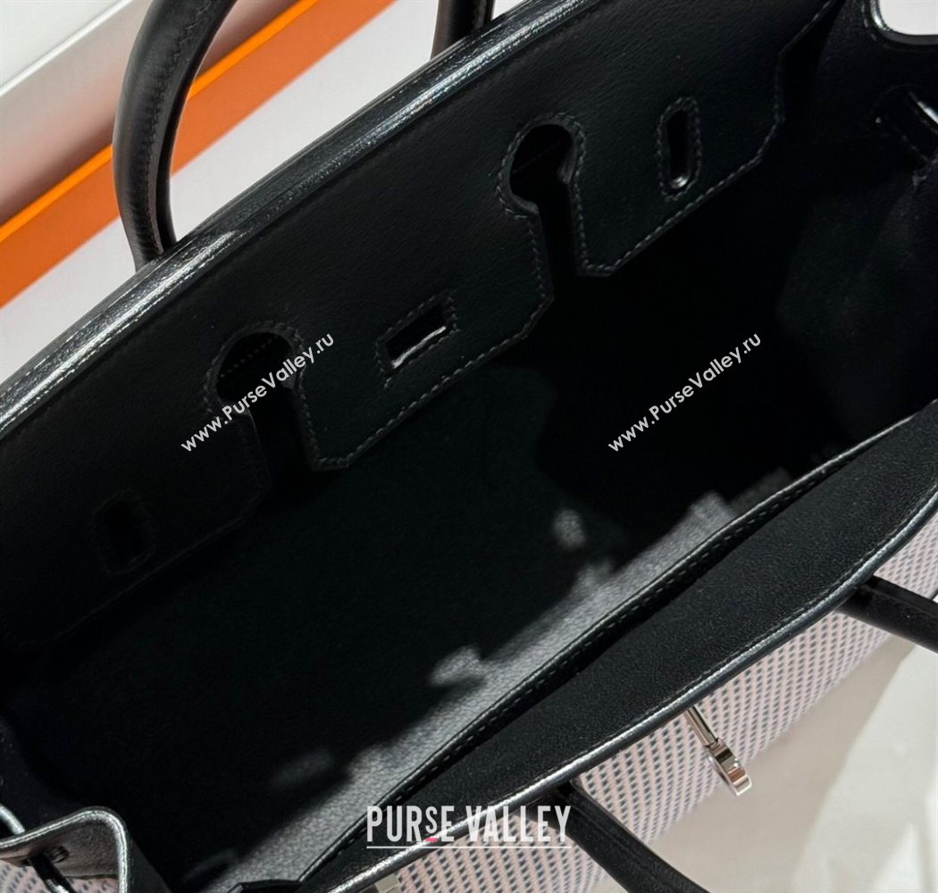 Hermes Birkin 25cm Bag in Waffle Pattern Canvas and Swift Calfskin with Silver Hardware Black/Pale Pink 2025 (Half Handmade) (FL