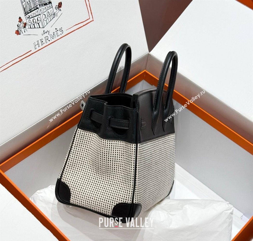 Hermes Birkin 25cm Bag in Waffle Pattern Canvas and Swift Calfskin with Silver Hardware Black/White 2025 (Half Handmade) (FL-250