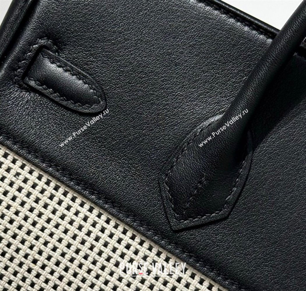 Hermes Birkin 25cm Bag in Waffle Pattern Canvas and Swift Calfskin with Silver Hardware Black/White 2025 (Half Handmade) (FL-250