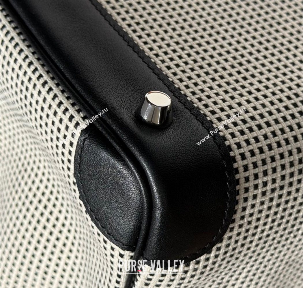 Hermes Birkin 25cm Bag in Waffle Pattern Canvas and Swift Calfskin with Silver Hardware Black/White 2025 (Half Handmade) (FL-250
