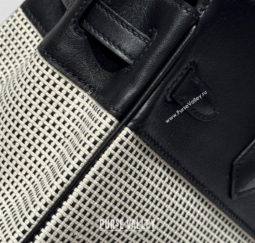 Hermes Birkin 25cm Bag in Waffle Pattern Canvas and Swift Calfskin with Silver Hardware Black/White 2025 (Half Handmade) (FL-250