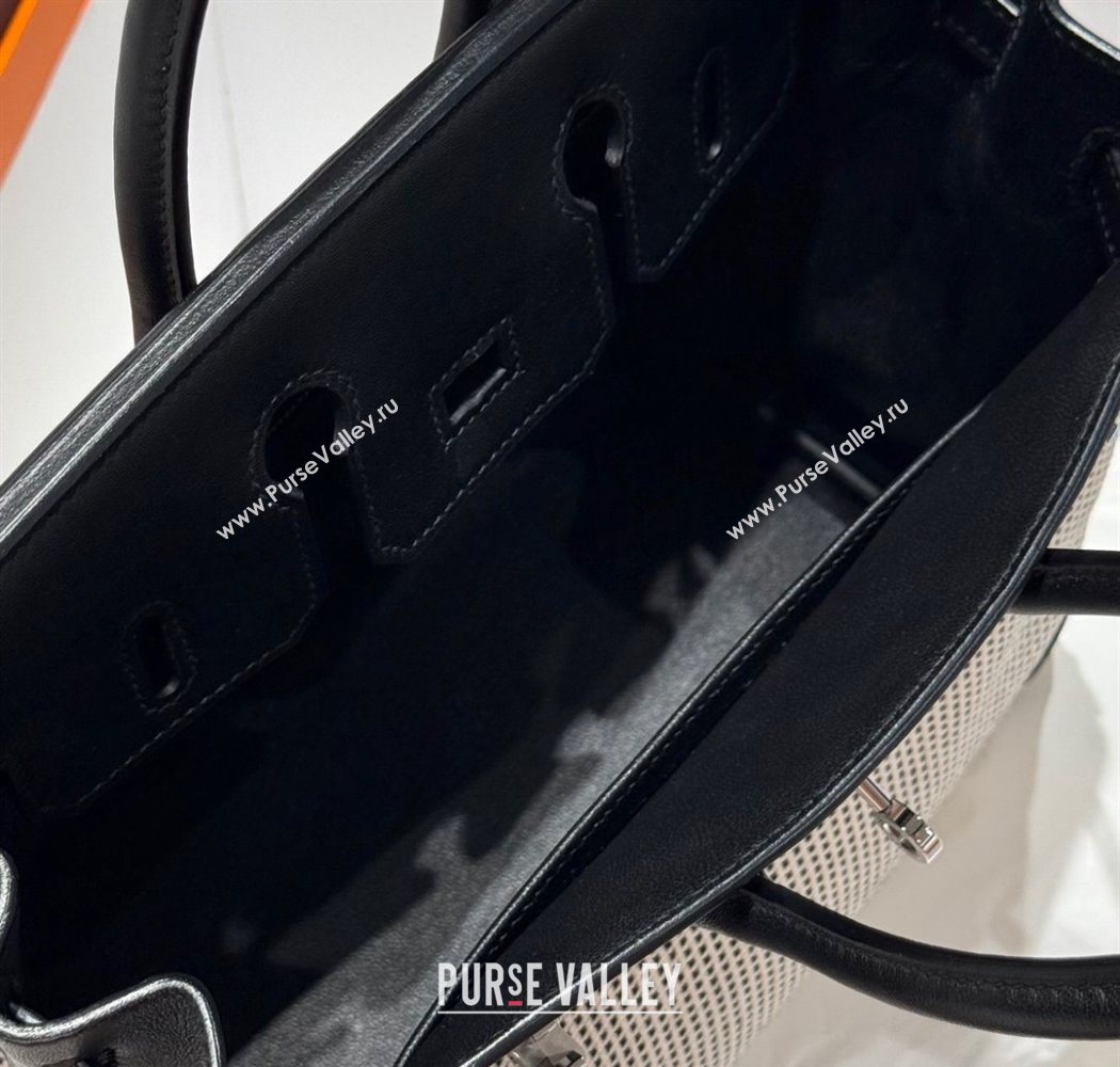 Hermes Birkin 25cm Bag in Waffle Pattern Canvas and Swift Calfskin with Silver Hardware Black/White 2025 (Half Handmade) (FL-250