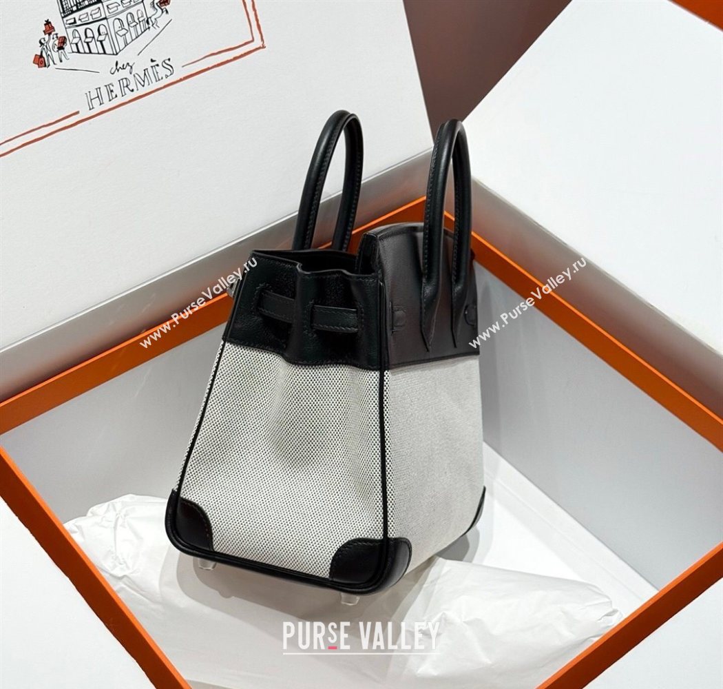 Hermes Birkin 25cm Bag in Canvas and Swift Calfskin Leather with Silver Hardware Black/White 2025 (Half Handmade) (FL-250701092)