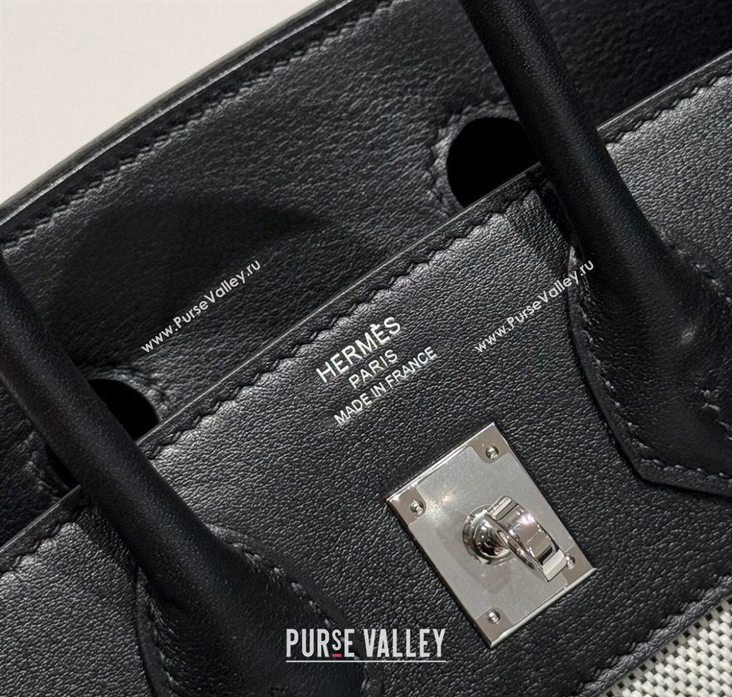 Hermes Birkin 25cm Bag in Canvas and Swift Calfskin Leather with Silver Hardware Black/White 2025 (Half Handmade) (FL-250701092)