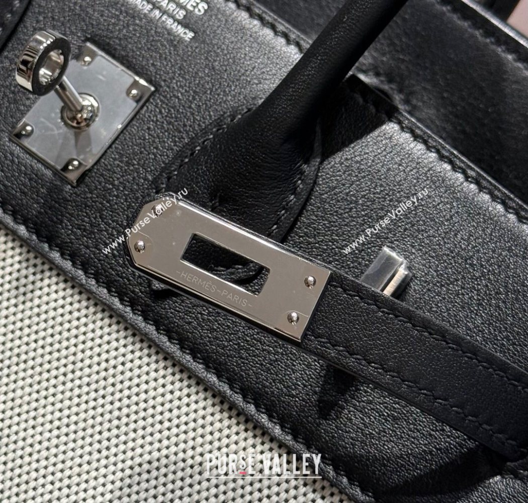 Hermes Birkin 25cm Bag in Canvas and Swift Calfskin Leather with Silver Hardware Black/White 2025 (Half Handmade) (FL-250701092)