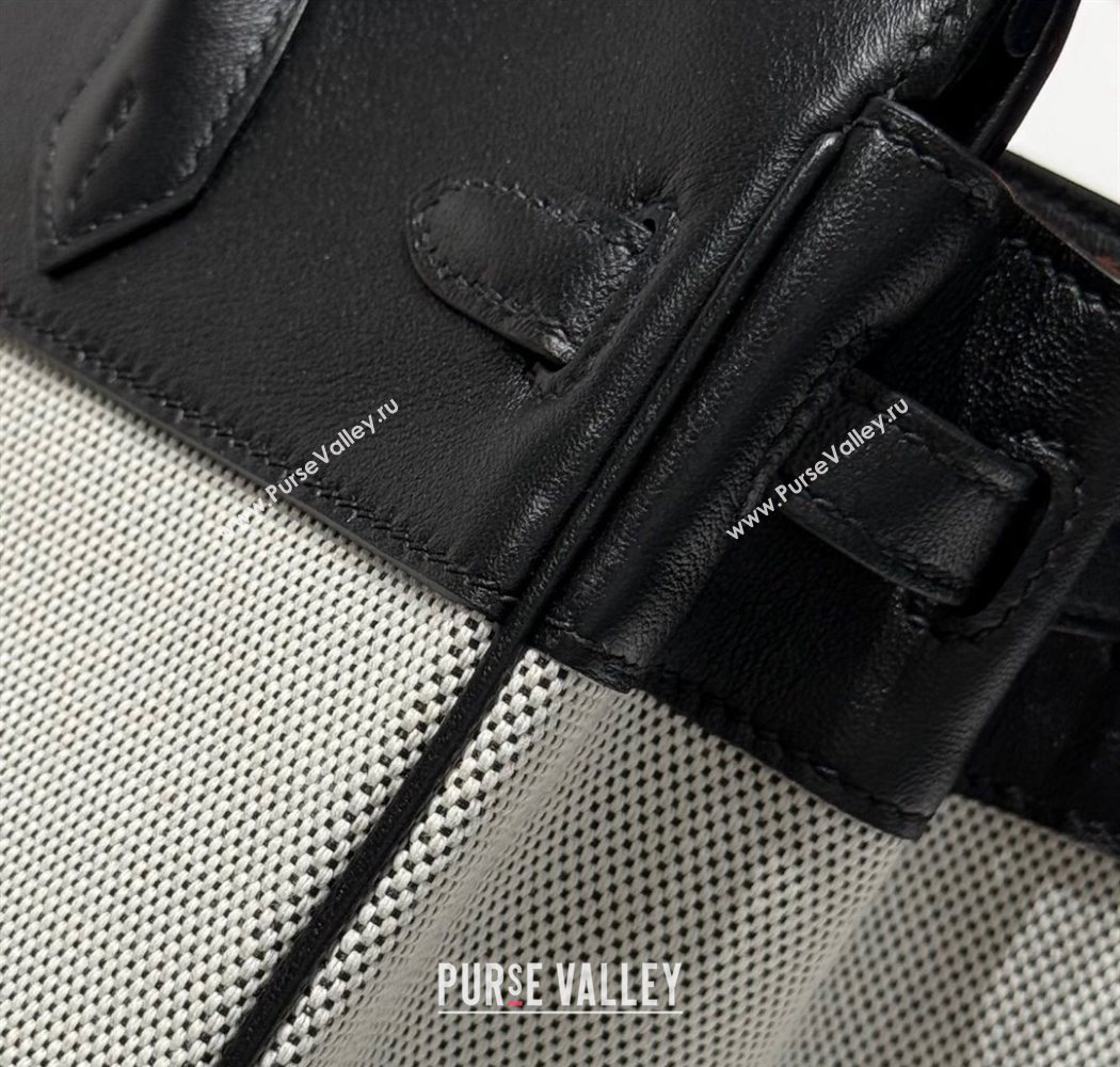 Hermes Birkin 25cm Bag in Canvas and Swift Calfskin Leather with Silver Hardware Black/White 2025 (Half Handmade) (FL-250701092)