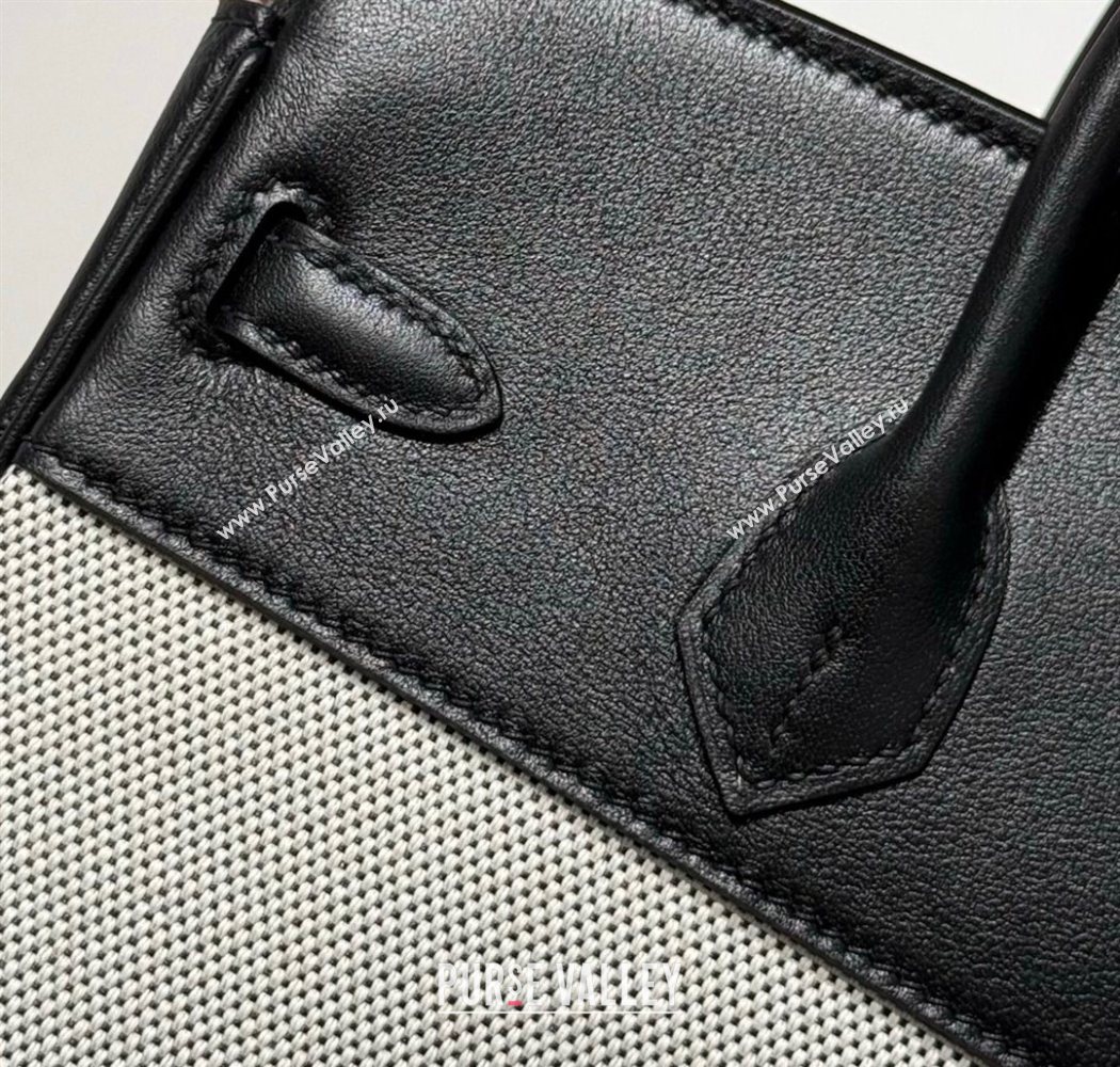 Hermes Birkin 25cm Bag in Canvas and Swift Calfskin Leather with Silver Hardware Black/White 2025 (Half Handmade) (FL-250701092)