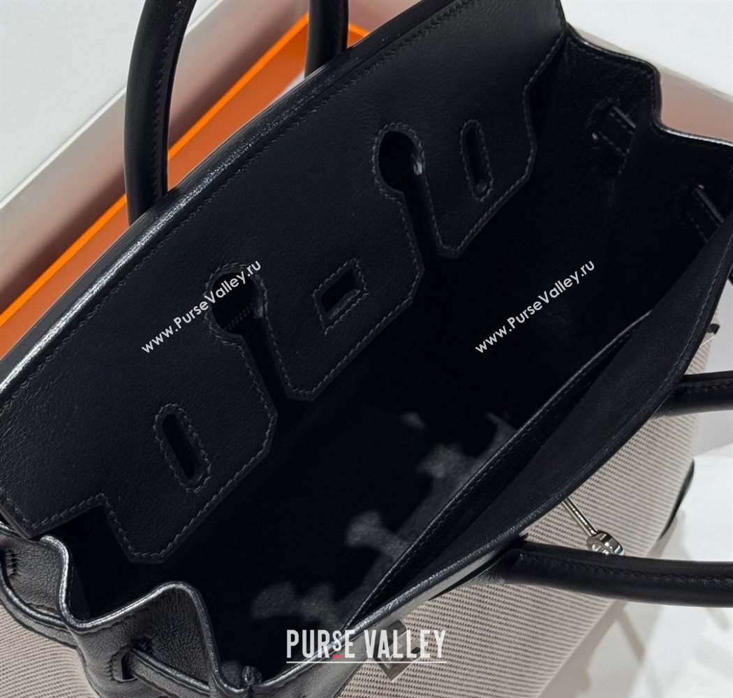 Hermes Birkin 25cm Bag in Canvas and Swift Calfskin Leather with Silver Hardware Black/White 2025 (Half Handmade) (FL-250701092)