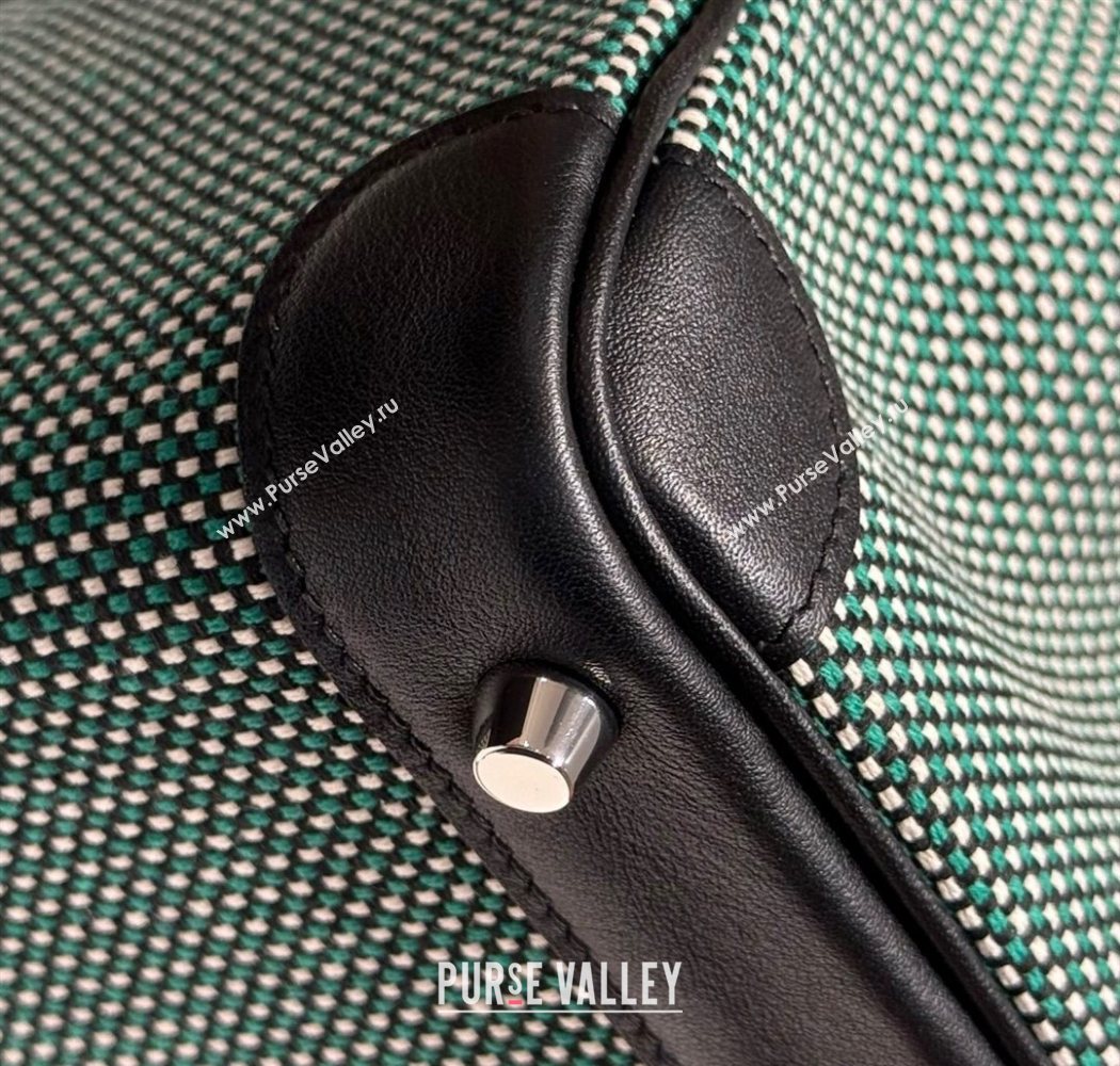 Hermes Birkin 25cm Bag in Waffle Pattern Canvas and Swift Calfskin with Silver Hardware Black/Green 2025 (Half Handmade) (FL-250
