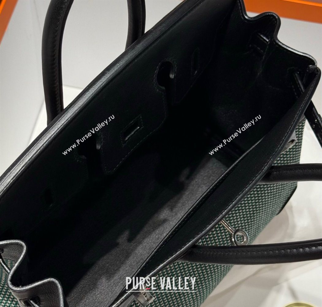 Hermes Birkin 25cm Bag in Waffle Pattern Canvas and Swift Calfskin with Silver Hardware Black/Green 2025 (Half Handmade) (FL-250