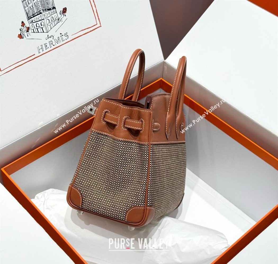Hermes Birkin 25cm Bag in Waffle Pattern Canvas and Swift Calfskin with Silver Hardware Brown 2025 (Half Handmade) (FL-250701094