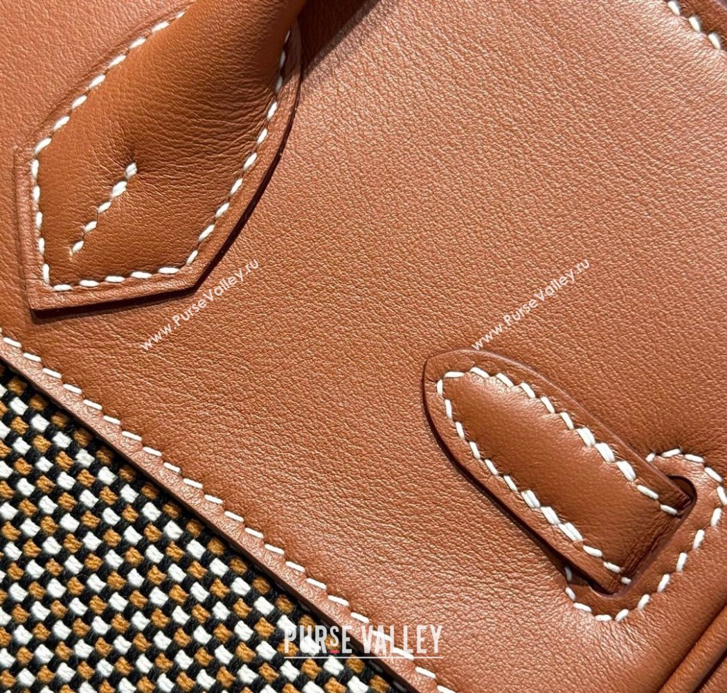 Hermes Birkin 25cm Bag in Waffle Pattern Canvas and Swift Calfskin with Silver Hardware Brown 2025 (Half Handmade) (FL-250701094