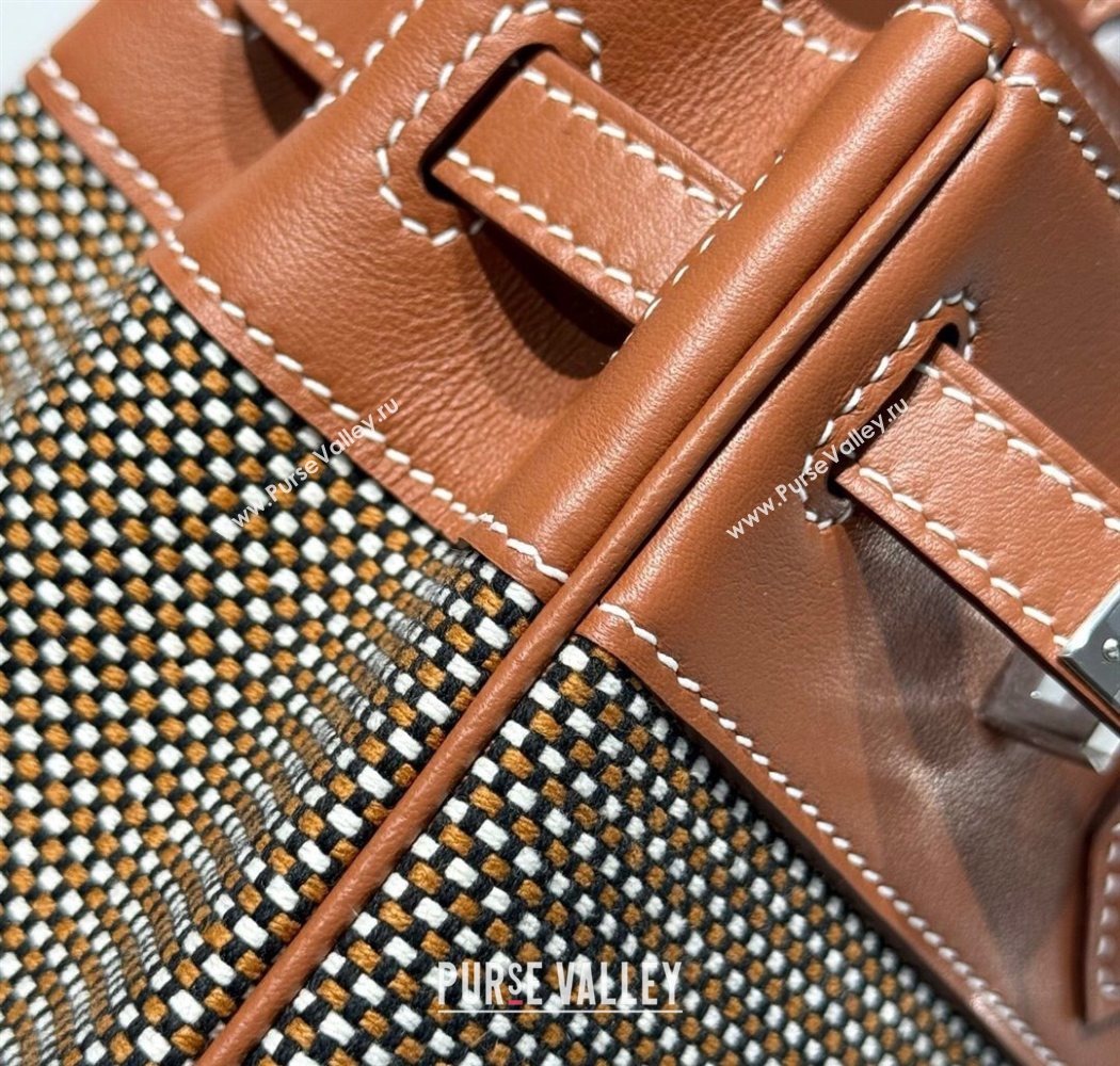 Hermes Birkin 25cm Bag in Waffle Pattern Canvas and Swift Calfskin with Silver Hardware Brown 2025 (Half Handmade) (FL-250701094