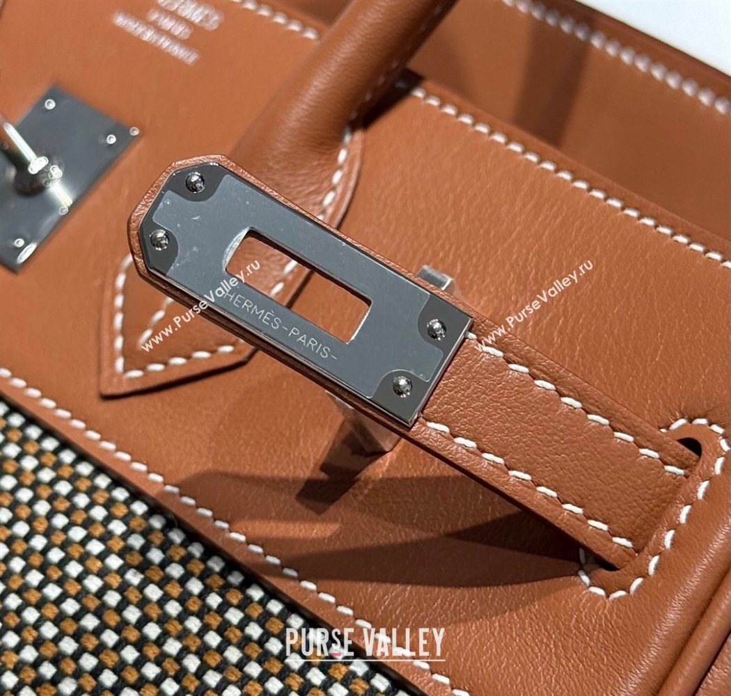Hermes Birkin 25cm Bag in Waffle Pattern Canvas and Swift Calfskin with Silver Hardware Brown 2025 (Half Handmade) (FL-250701094