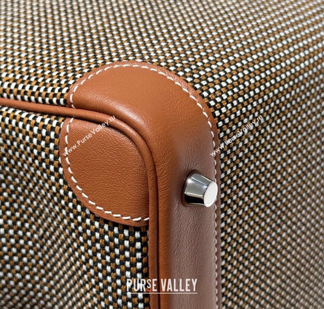 Hermes Birkin 25cm Bag in Waffle Pattern Canvas and Swift Calfskin with Silver Hardware Brown 2025 (Half Handmade) (FL-250701094