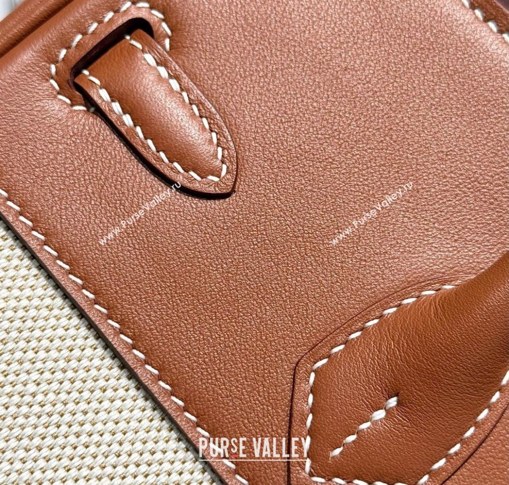 Hermes Birkin 25cm Bag in Canvas and Swift Calfskin with Silver Hardware Brown/White 2025 (Half Handmade) (FL-250701095)
