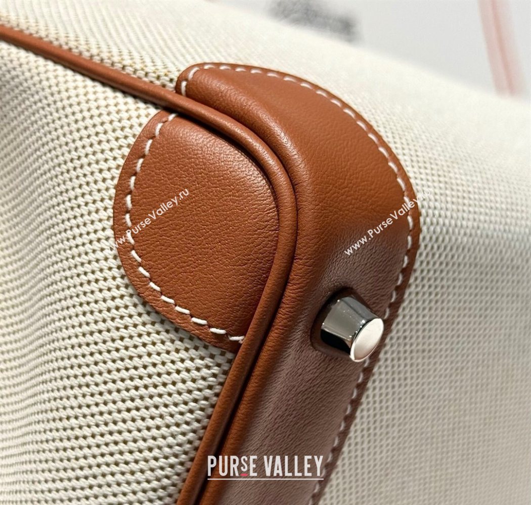 Hermes Birkin 25cm Bag in Canvas and Swift Calfskin with Silver Hardware Brown/White 2025 (Half Handmade) (FL-250701095)