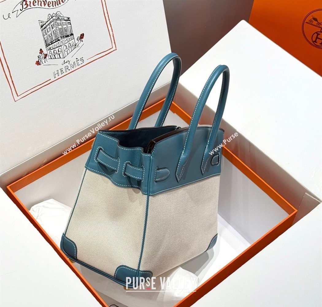 Hermes Birkin 30cm Bag in Canvas and Swift Calfskin with Gold Hardware Denim Blue/Cream White 2025 (Half Handmade) (FL-250701071