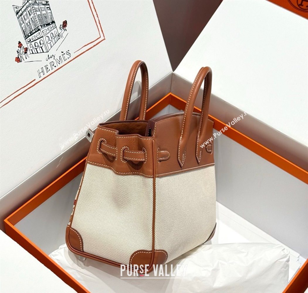 Hermes Birkin 25cm Bag in Printed Canvas and Swift Calfskin with Silver Hardware Brown 2025 (Half Handmade) (FL-250701096)