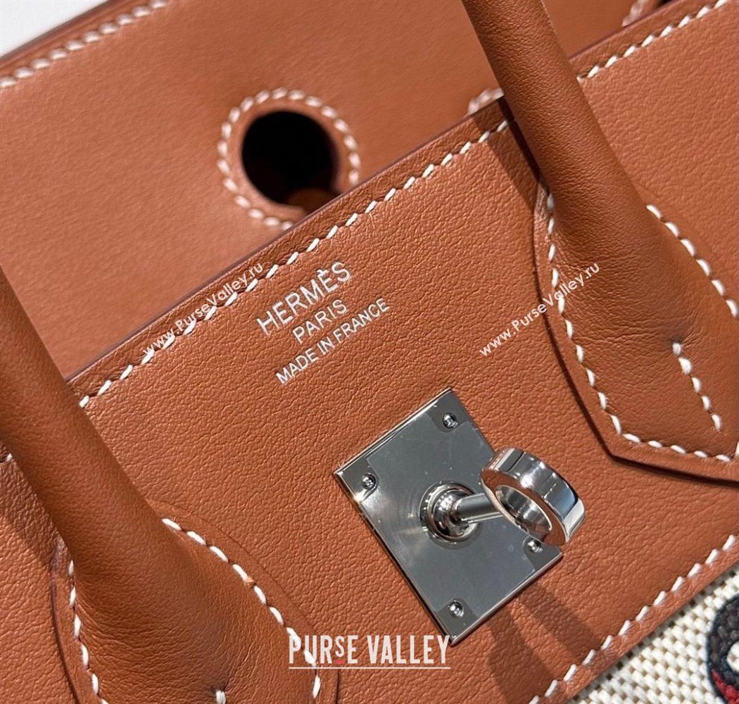 Hermes Birkin 25cm Bag in Printed Canvas and Swift Calfskin with Silver Hardware Brown 2025 (Half Handmade) (FL-250701096)