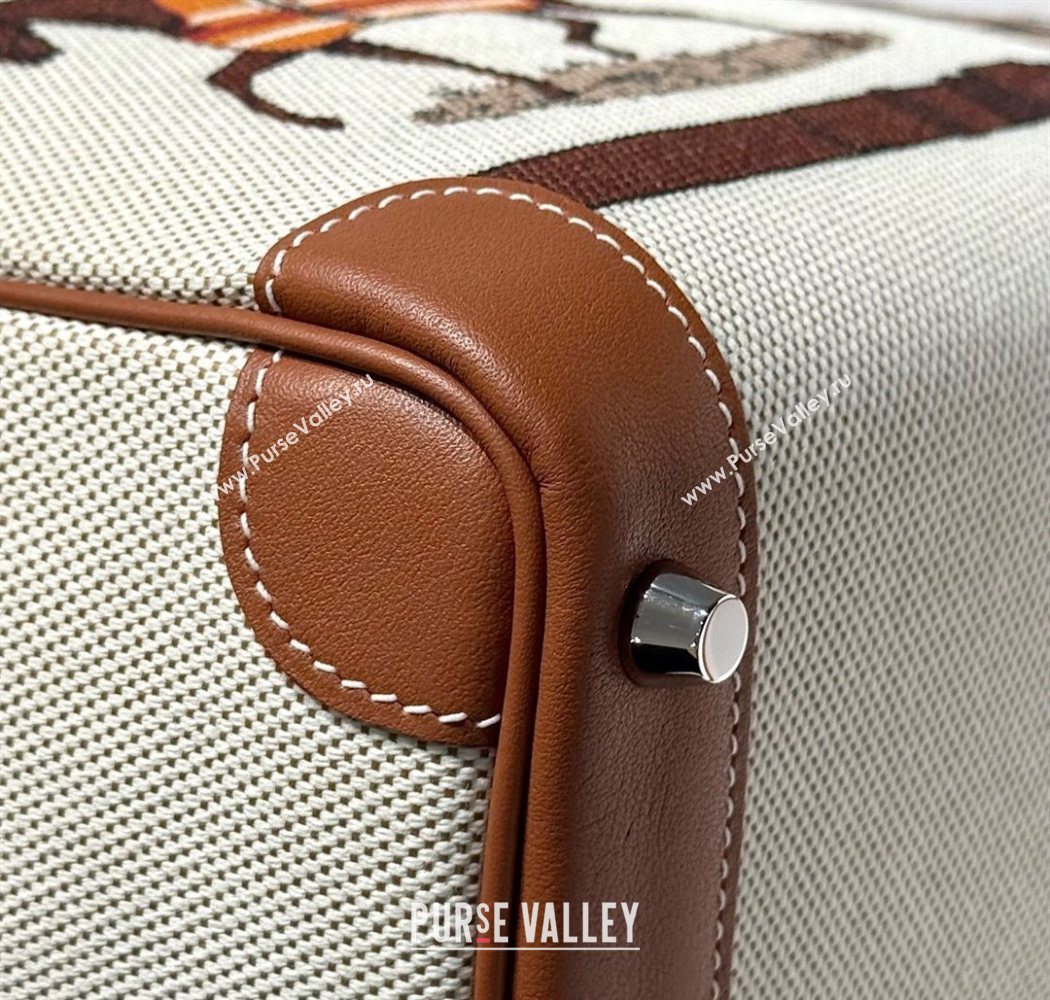 Hermes Birkin 25cm Bag in Printed Canvas and Swift Calfskin with Silver Hardware Brown 2025 (Half Handmade) (FL-250701096)