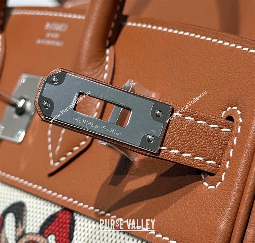 Hermes Birkin 25cm Bag in Printed Canvas and Swift Calfskin with Silver Hardware Brown 2025 (Half Handmade) (FL-250701096)