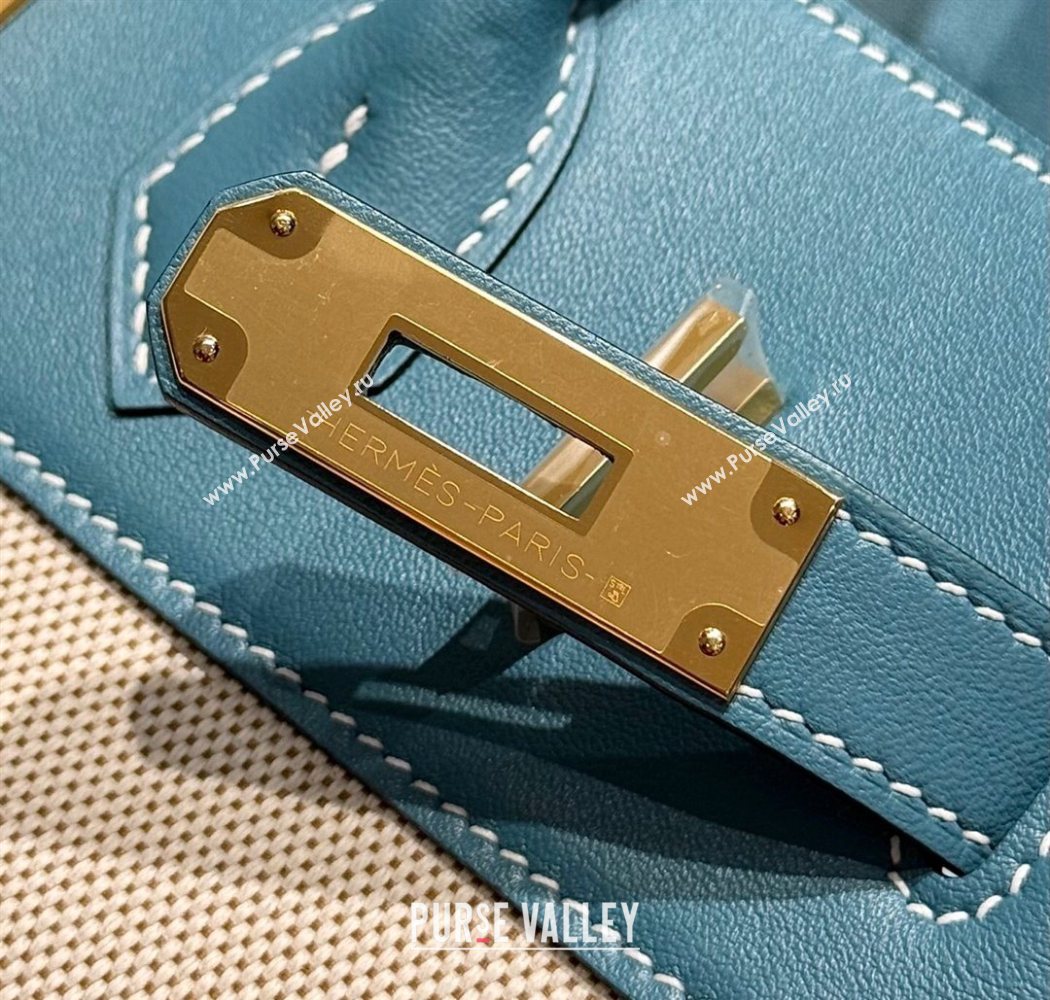 Hermes Birkin 30cm Bag in Canvas and Swift Calfskin with Gold Hardware Denim Blue/Cream White 2025 (Half Handmade) (FL-250701071