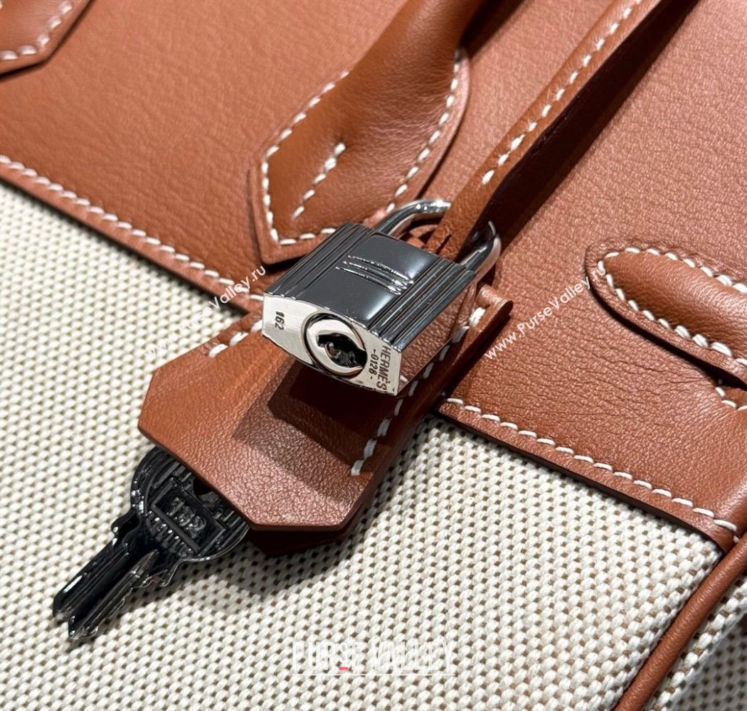 Hermes Birkin 25cm Bag in Printed Canvas and Swift Calfskin with Silver Hardware Brown 2025 (Half Handmade) (FL-250701096)