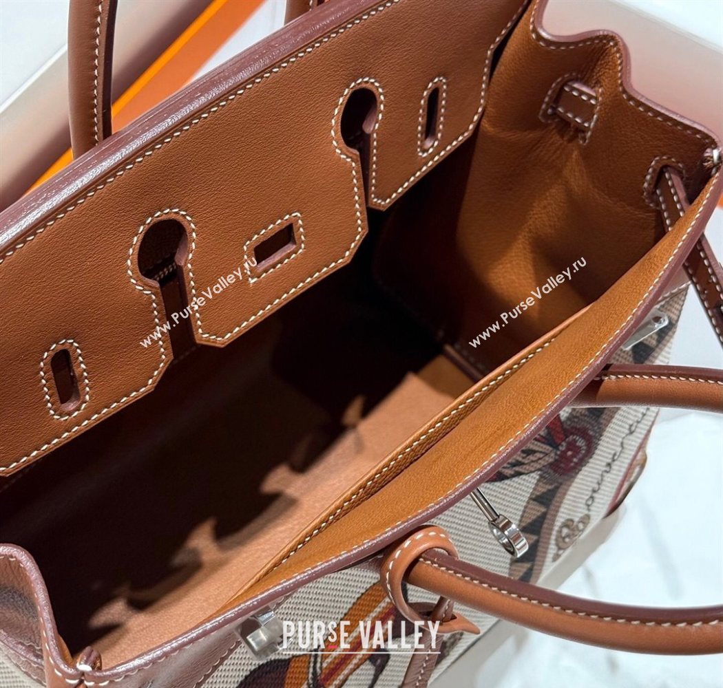 Hermes Birkin 25cm Bag in Printed Canvas and Swift Calfskin with Silver Hardware Brown 2025 (Half Handmade) (FL-250701096)