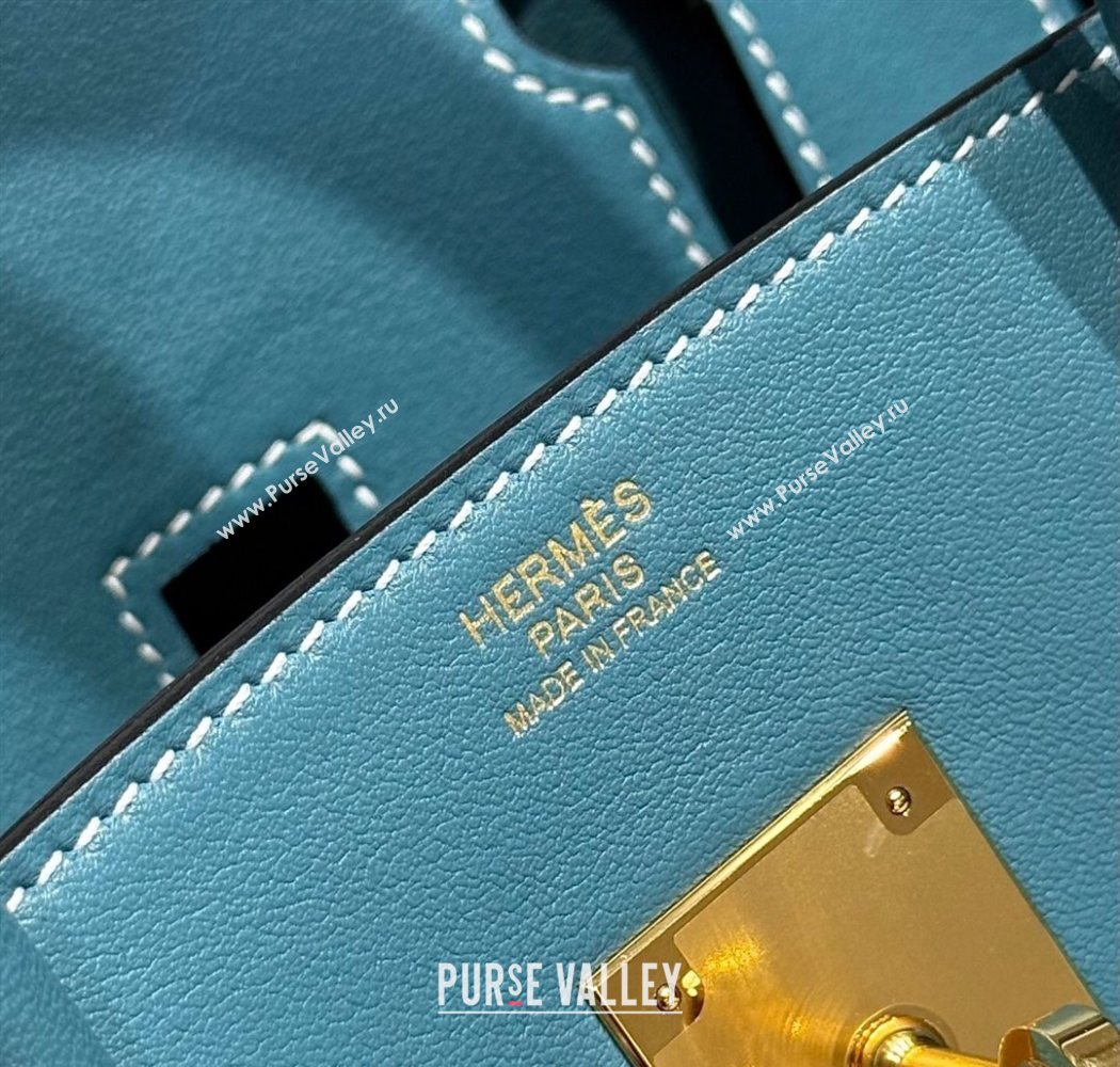 Hermes Birkin 30cm Bag in Canvas and Swift Calfskin with Gold Hardware Denim Blue/Cream White 2025 (Half Handmade) (FL-250701071