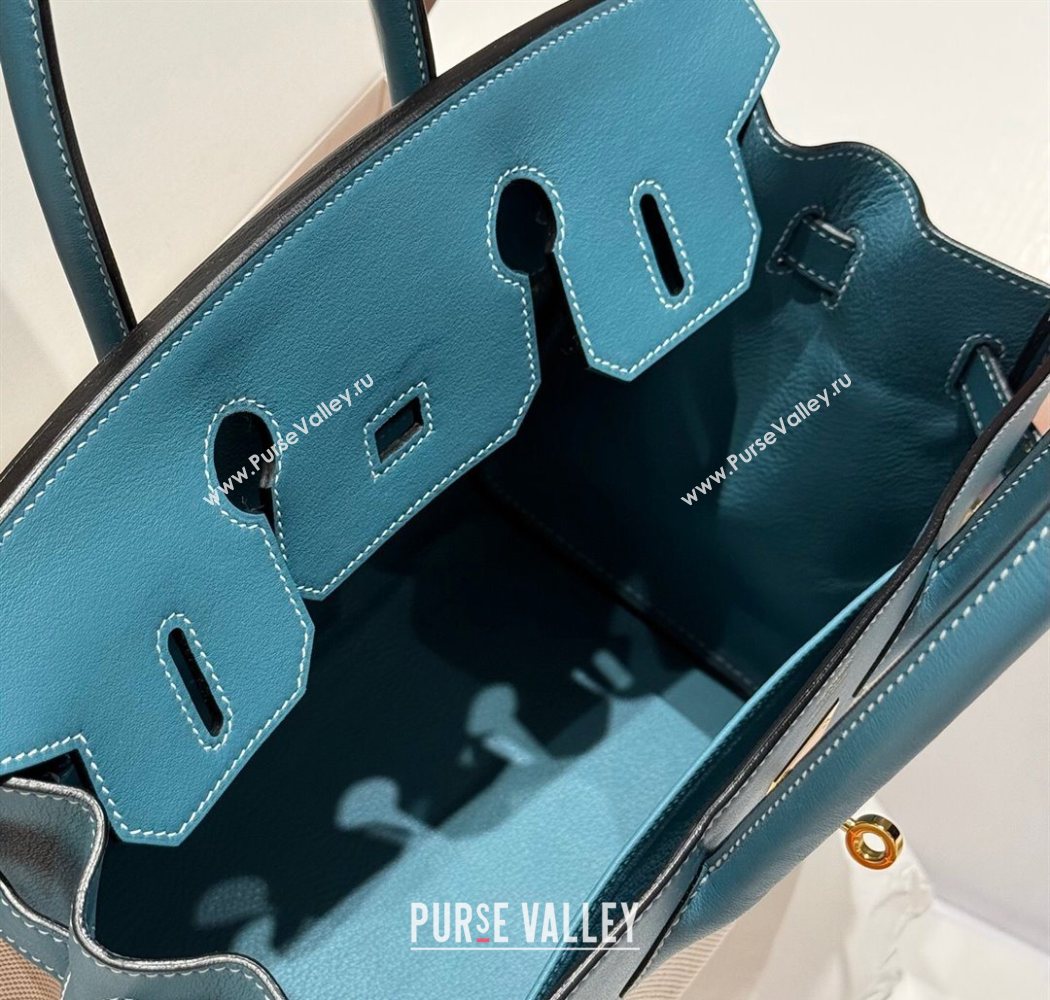 Hermes Birkin 30cm Bag in Canvas and Swift Calfskin with Gold Hardware Denim Blue/Cream White 2025 (Half Handmade) (FL-250701071