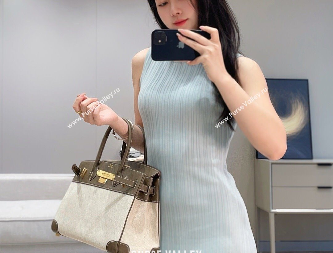 Hermes Birkin 30cm Bag in Canvas and Swift Calfskin with Gold Hardware Elephant Grey 2025 (Half Handmade) (FL-250701072)