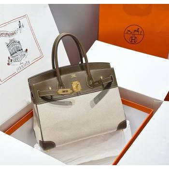 Hermes Birkin 30cm Bag in Canvas and Swift Calfskin with Gold Hardware Elephant Grey 2025 (Half Handmade) (FL-250701072)