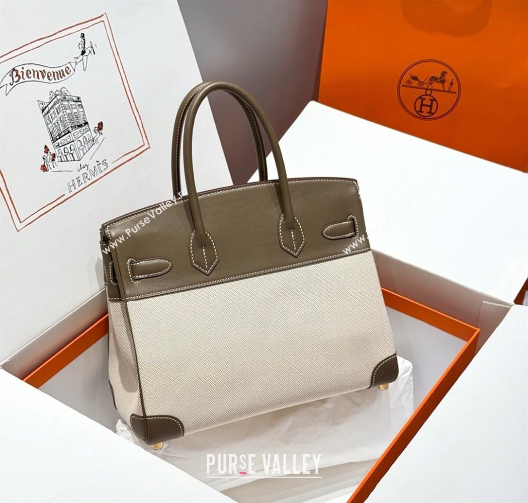 Hermes Birkin 30cm Bag in Canvas and Swift Calfskin with Gold Hardware Elephant Grey 2025 (Half Handmade) (FL-250701072)