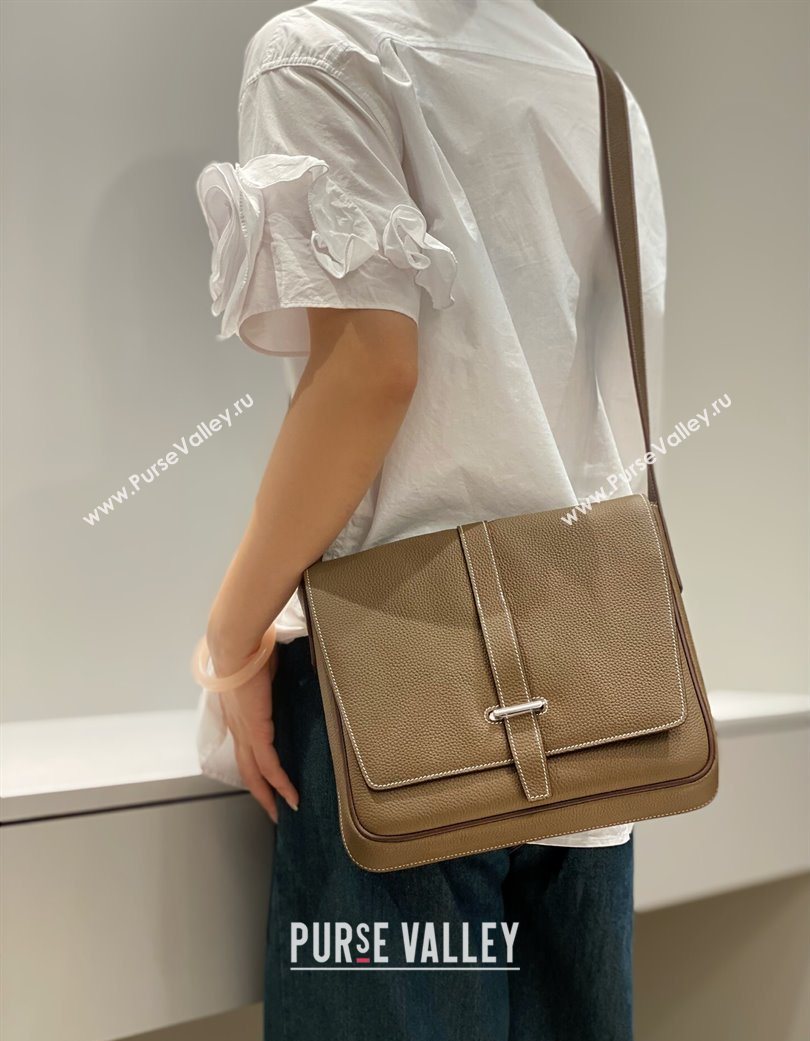 Hermes Steve Light Junior Messenger Bag in Grained Calfskin Elephant Grey 2025 (Half Handmade) (FL-250701067)