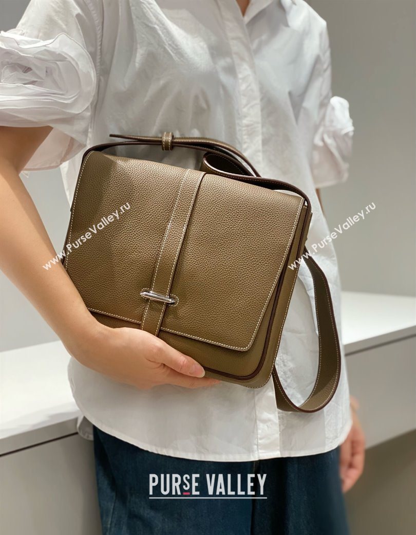 Hermes Steve Light Junior Messenger Bag in Grained Calfskin Elephant Grey 2025 (Half Handmade) (FL-250701067)