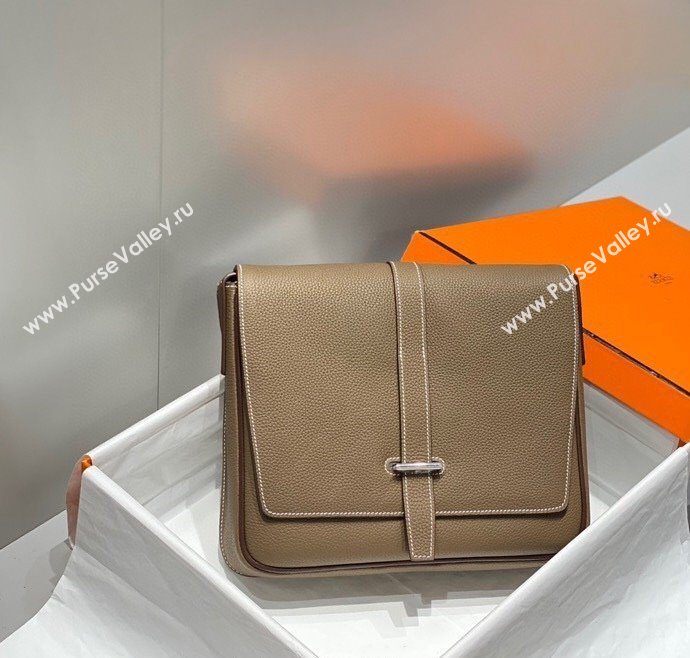 Hermes Steve Light Junior Messenger Bag in Grained Calfskin Elephant Grey 2025 (Half Handmade) (FL-250701067)