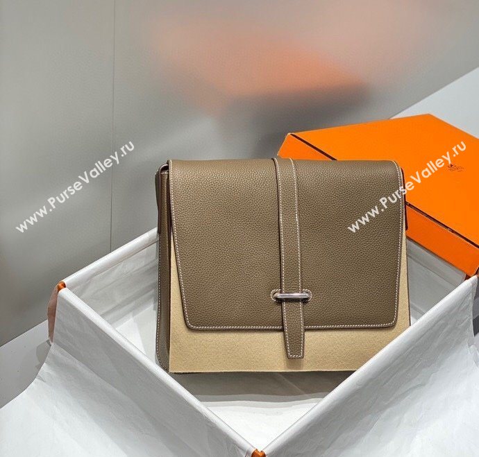 Hermes Steve Light Junior Messenger Bag in Grained Calfskin Elephant Grey 2025 (Half Handmade) (FL-250701067)