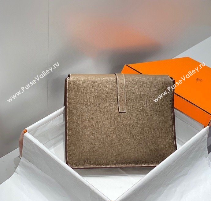 Hermes Steve Light Junior Messenger Bag in Grained Calfskin Elephant Grey 2025 (Half Handmade) (FL-250701067)