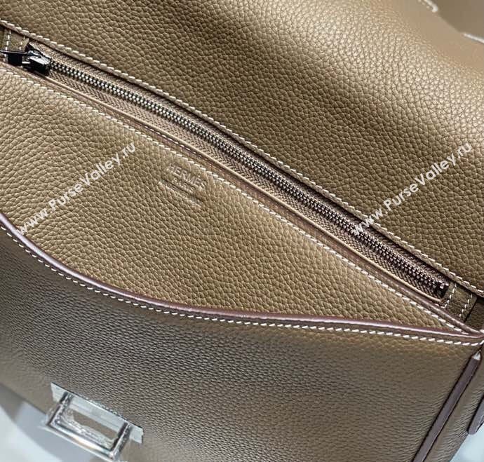 Hermes Steve Light Junior Messenger Bag in Grained Calfskin Elephant Grey 2025 (Half Handmade) (FL-250701067)