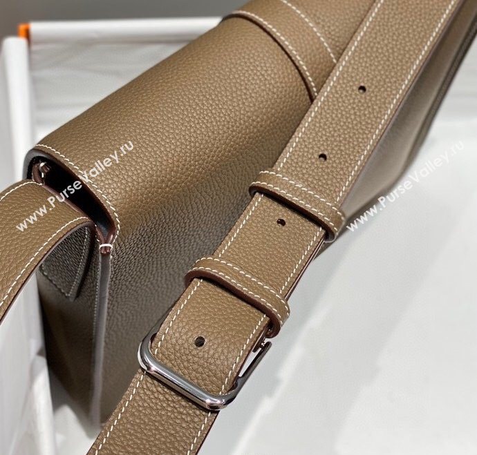 Hermes Steve Light Junior Messenger Bag in Grained Calfskin Elephant Grey 2025 (Half Handmade) (FL-250701067)