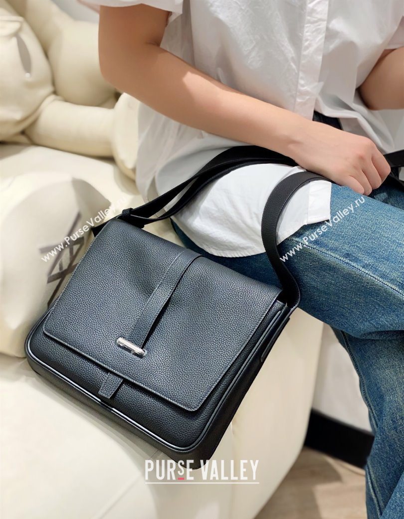 Hermes Steve Light Junior Messenger Bag in Grained Calfskin Black/Silver 2025 (Half Handmade) (FL-250701068)