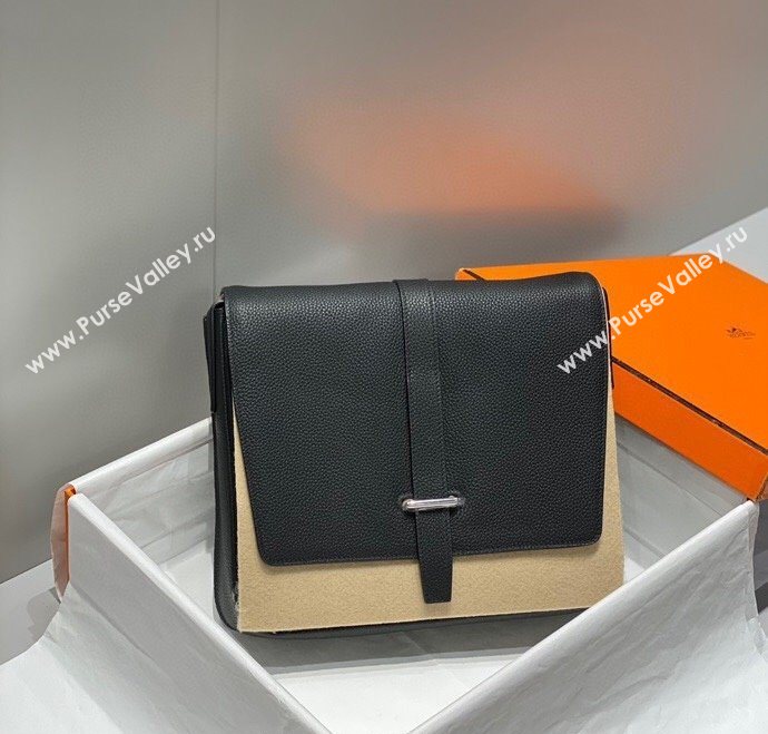 Hermes Steve Light Junior Messenger Bag in Grained Calfskin Black/Silver 2025 (Half Handmade) (FL-250701068)