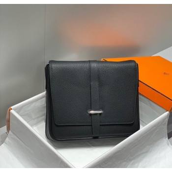 Hermes Steve Light Junior Messenger Bag in Grained Calfskin Black/Silver 2025 (Half Handmade) (FL-250701068)